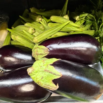 This Just In! Fresh Eggplant And Okra